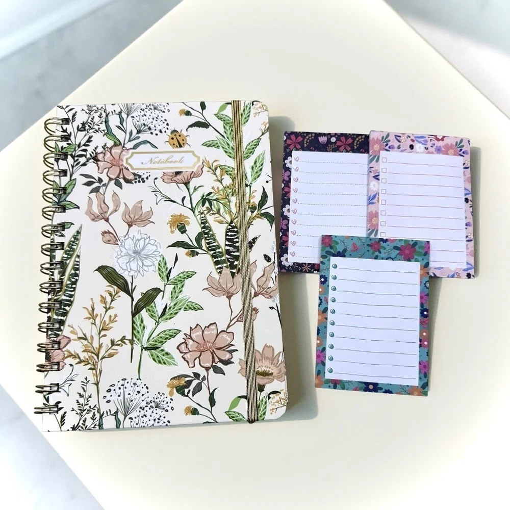 Floral Spiral Notebook and Notepad Set